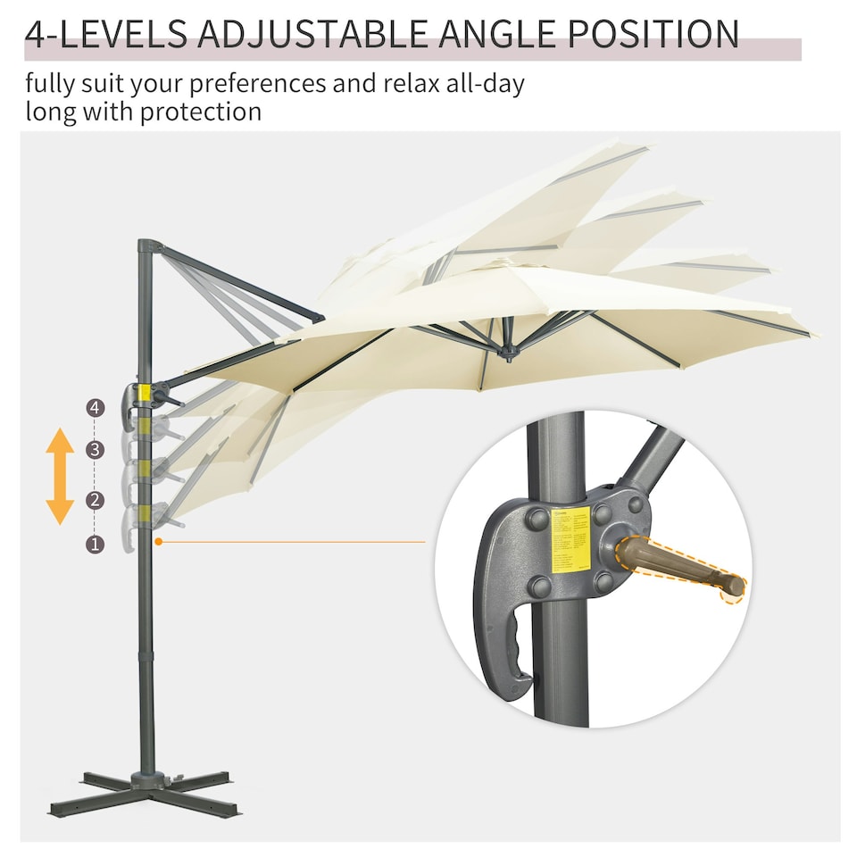 image 1 of Outsunny 3 x 3(m) Cantilever Parasol Garden Umbrella with Base White