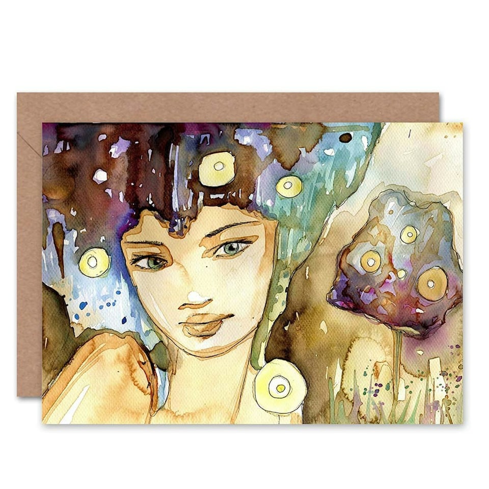 image 1 of Watercolour Woman Bubbles Tree Art Blank Just to Say Card