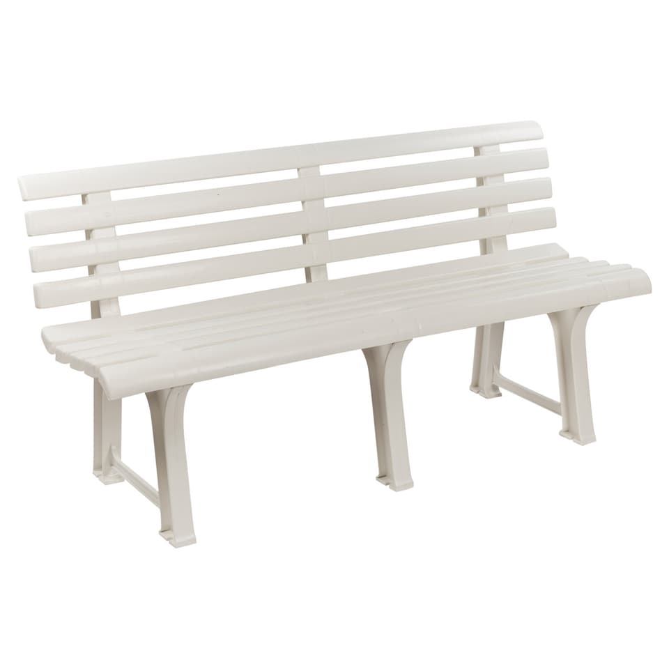 image 1 of 3-Seater Garden Outdoor Plastic Bench - 74x145x49cm | White | 1