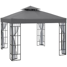 Outsunny 3 x 3m Patio Gazebo Canopy Garden Pavilion Tent Shelter with 2 Tier Roof and Mosquito Netting, Steel Frame, Grey