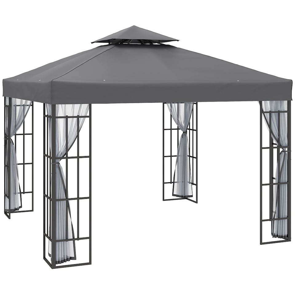image 1 of Outsunny 3 x 3m Patio Gazebo Canopy Garden Pavilion Tent Shelter with 2 Tier Roof and Mosquito Netting, Steel Frame, Grey