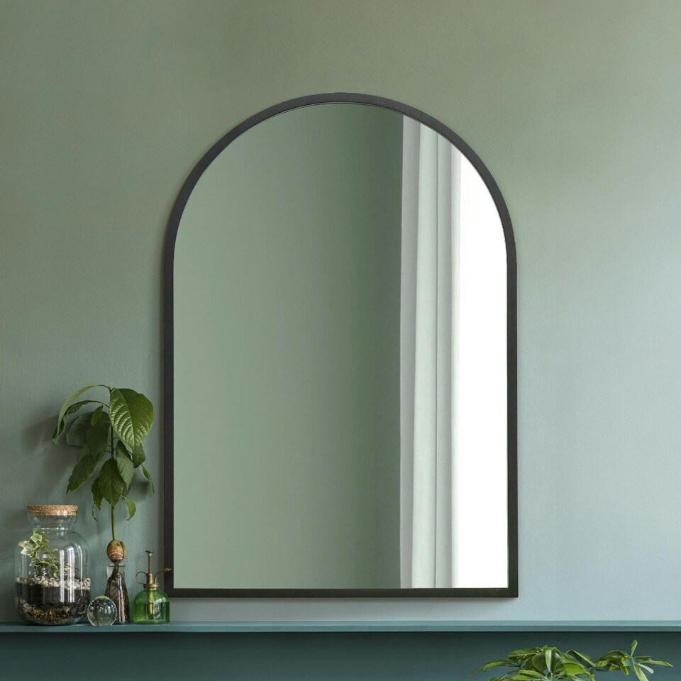 image 1 of The Arcus - Black Metal Framed Arched Wall Mirror 39" X 27" (100CM X 70CM). Suitable for Inside and Outside! Black