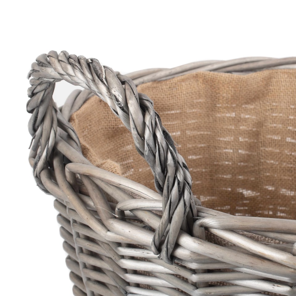 image 1 of Large Antique Wash Finish Wicker Lined Log Baskets