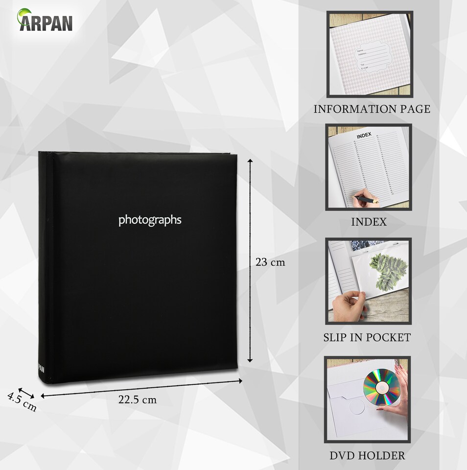 image 1 of ARPAN Slip In Case Book-Bound Memo Photo Album – Holds 200 Photos 6" x 4" (10x15cm) – Hardcover Memory Album with Writing Space for Family, Wedding & Travel Pictures