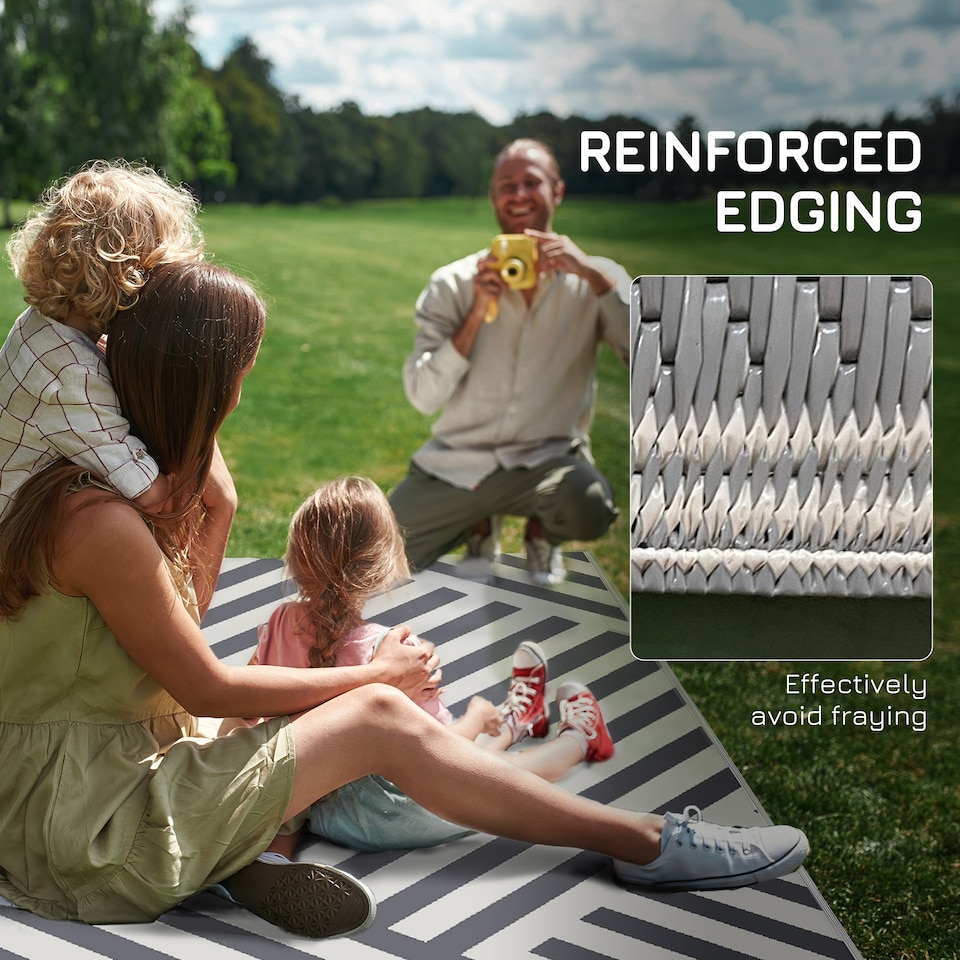 image 1 of Outsunny Reversible Waterproof Outdoor Rug W Carry Bag, 182 x 274cm, Brown | Multi | Grey and Cream | 182 x 274 x 0.3cm