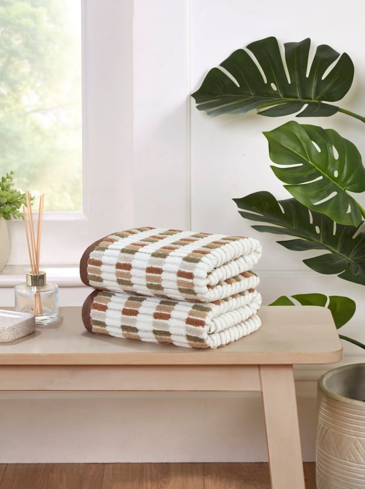 image 1 of Santa Cruz 6 Piece Cotton Towels Bale Set Striped Soft and Absorbent | Brown | Bath towel