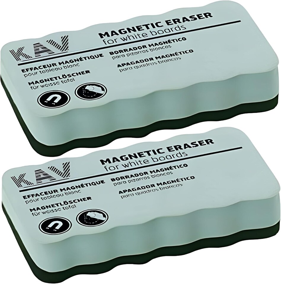 image 1 of KAV Magnetic Whiteboard Eraser - Office Essential - Dry Wipe Cleaner - Lightweight and Compact (2 Pack)
