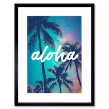 Aloha Palm Trees Summer Hawaii Sunset 9x7" Black Framed Wall Art Print