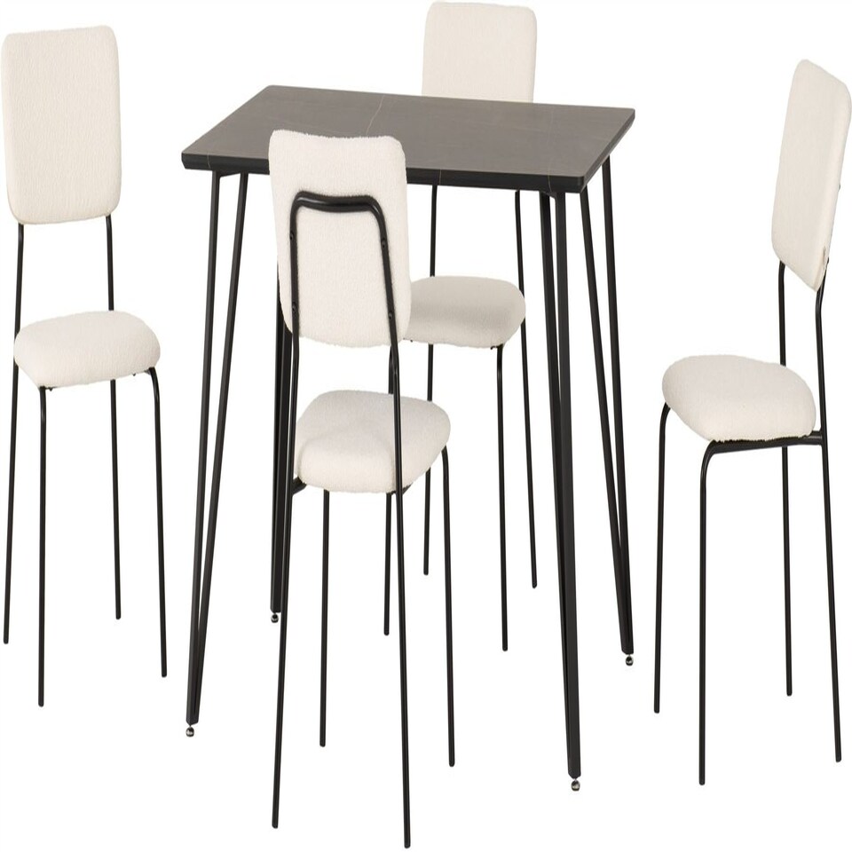 image 1 of Marlow Dining Set with Sheldon Chairs White | White Marble/Grey Boucle