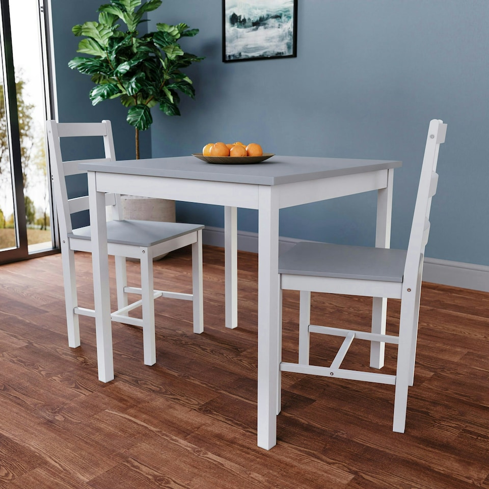 image 1 of Vida Designs Yorkshire 2 Seater Dining Set 3 Piece Table & Chairs, White & Grey
