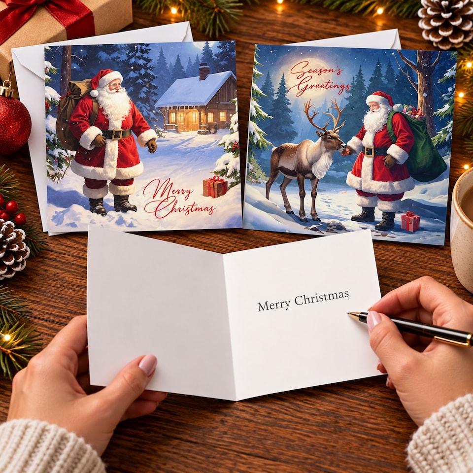 image 1 of 24 Christmas Cards With Envelopes Father Christmas and Reindeer