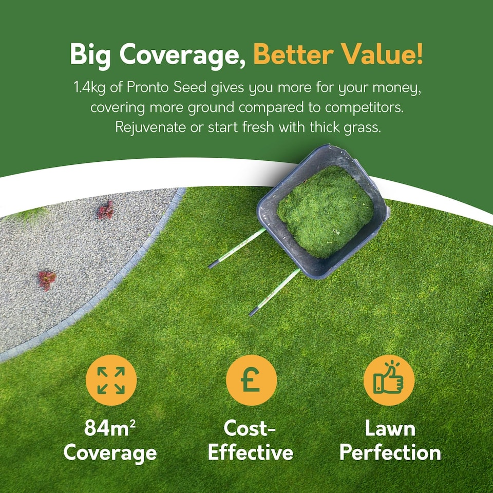 image 1 of Pronto Seed Grass Seed 1.4KG Premium Quality 84m2 Coverage for Overseeding, Fast Growing & Hard Wearing Lawn Seed, Defra Approved