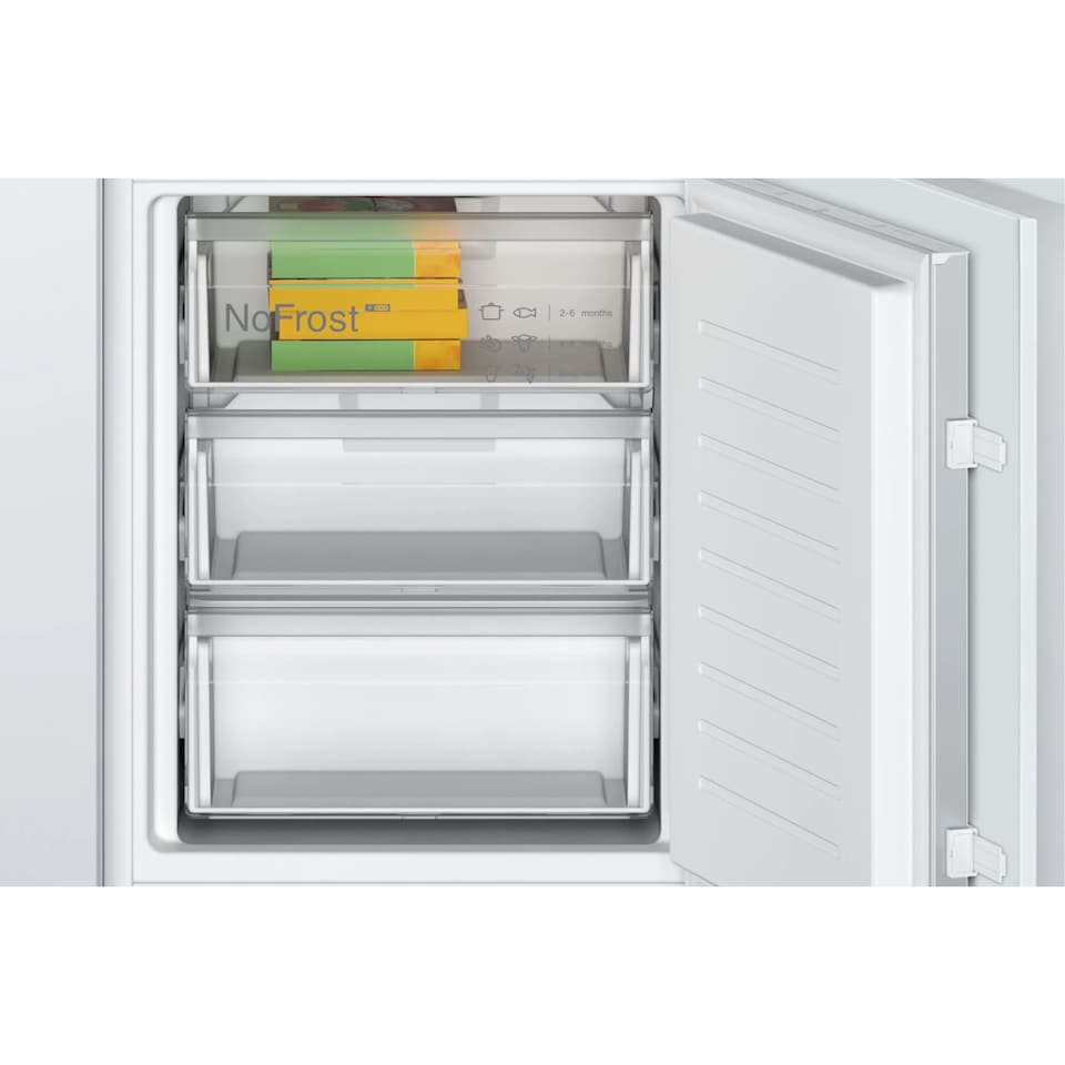 image 1 of Bosch 60-40 Integrated Fridge Freezer, Sliding Door Hinge, 260 Litre, 54cm - KIN86NSE0G