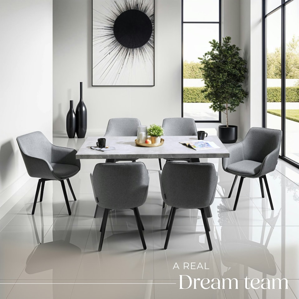 image 1 of Dining Chair Alicon - swivel armchair with padding and continuous backrest - Set of 4 Grey | Anthracite