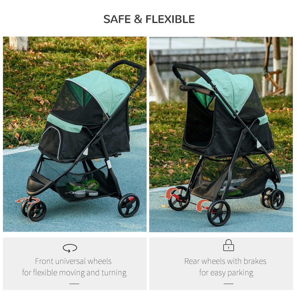 image 1 of PawHut Dog Stroller for XS Dogs, S Dogs, Cats with Rain Cover - Green