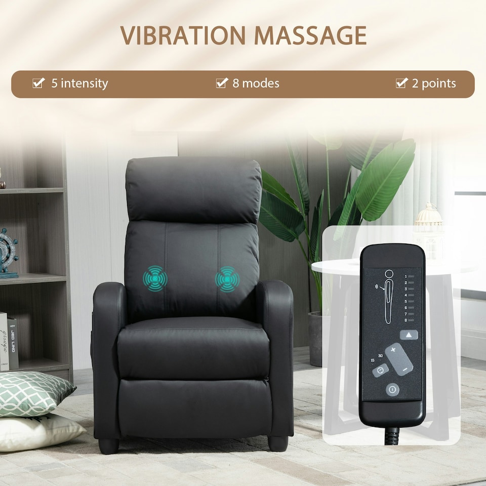 image 1 of HOMCOM Recliner Sofa Chair PU Leather Massage Armcair w/ Remote Control, Black