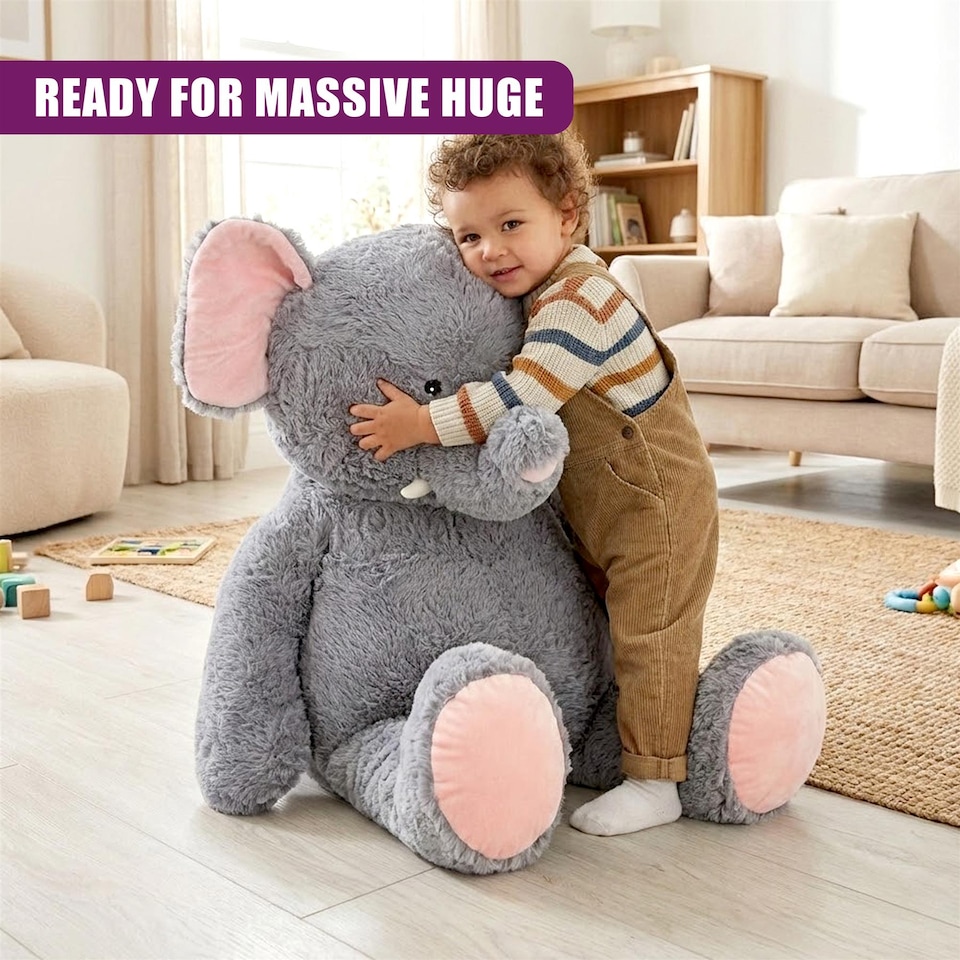 image 1 of The Magic Toy Shop Jumbo Elephant Soft Toy 100cm Giant Plush Stuffed Animal