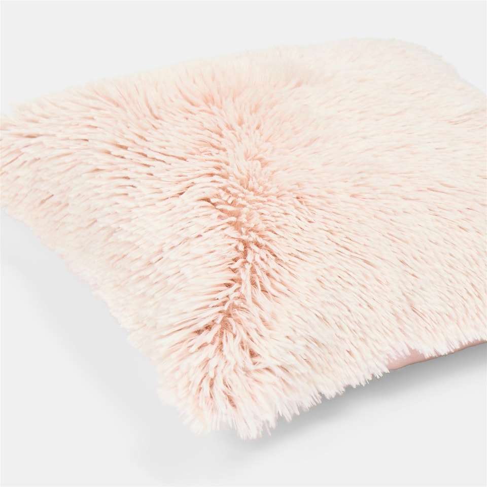 image 1 of OHS 2 Pack Fluffy Ultra Soft Plush Two Tone Square Cushion Covers | Pink | Blush | 45 x 45 cm