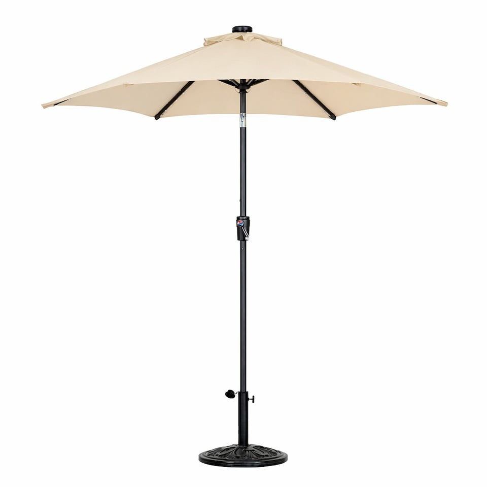 image 1 of JSH 2.7m Straight Tilting Garden Parasol - Beige Outdoor Round Patio Sunshade with UV 30+ Protection & Crank Handle Umbrella
