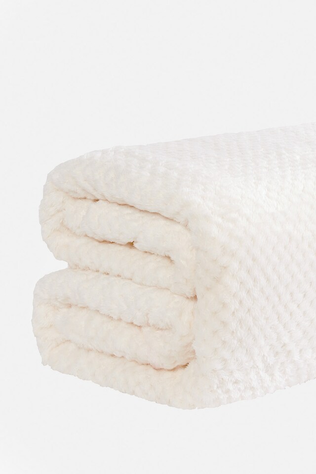 image 1 of OHS Soft Faux Fur Waffle Throw Blanket