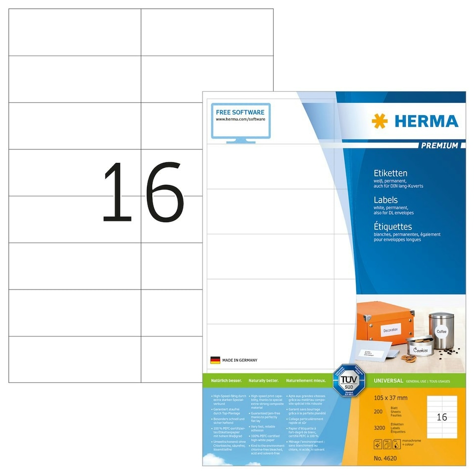 HERMA LABELWHITE 105 X 37MM S/PRINT200$ N/A