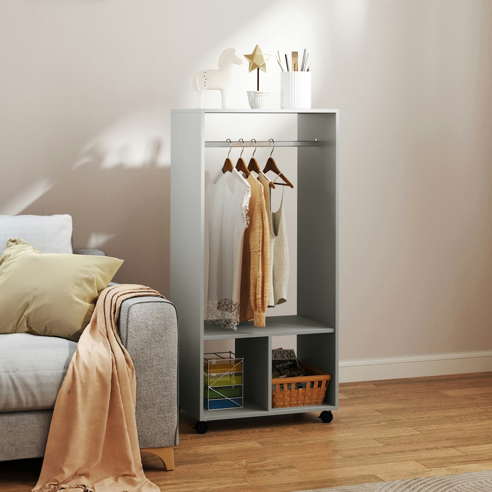image 1 of HOMCOM Open Wardrobe Clothes Rail Bedroom Clothes Storage Rod Grey