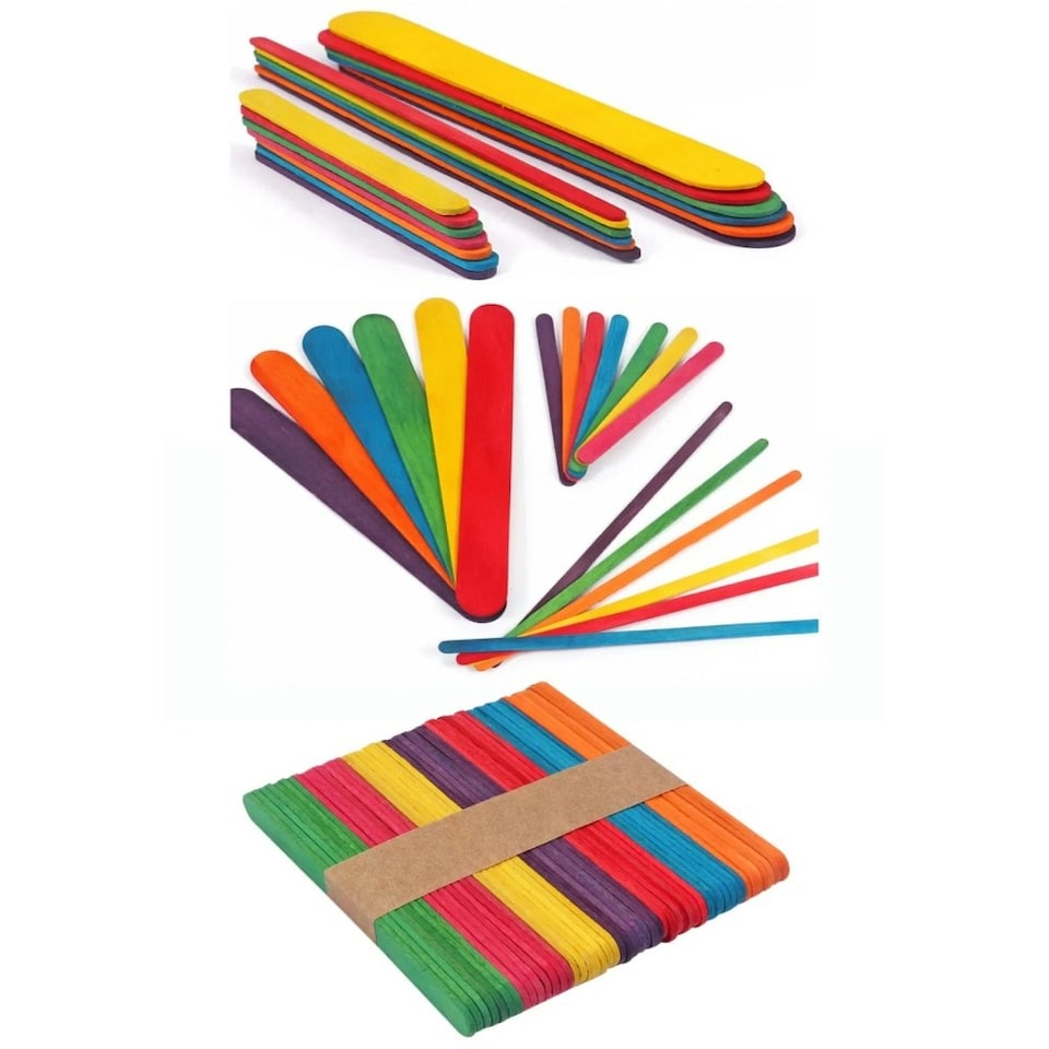 image 1 of Pack of 100 Assorted Colour Wooden Craft Sticks