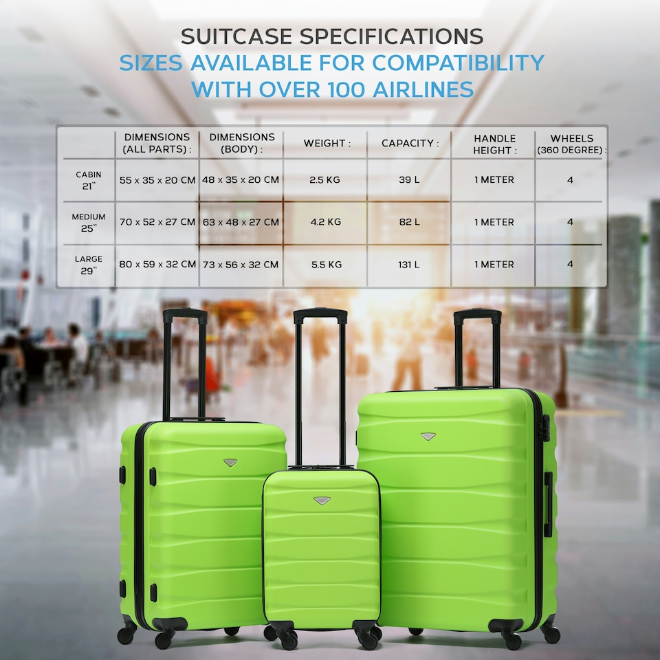 image 1 of Flight Knight 29" Extra Large Suitcase – 20kg Capacity Hard Shell Check-In Luggage with 4 Wheels  100+ Airlines Approved: Ryanair, EasyJet, Jet2, Wizz Air, BA Green | Green/Black | Large