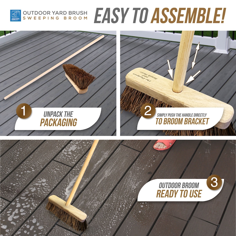 image 1 of Garden Broom Outdoor with Wooden Handle Natural Stiff Bassine Hard Bristle Sweeping Brush