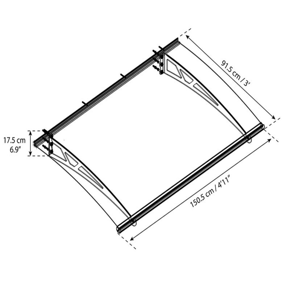 image 1 of Patio Cover Altair Door Awning Canopy 1500 Clear - Acrylic - L150.5 x W91.5 x H17.5 cm - Grey Grey