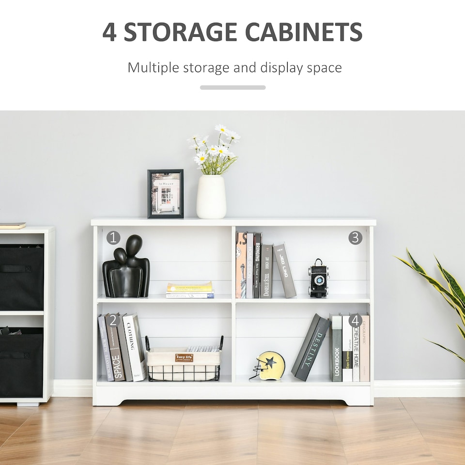 image 1 of HOMCOM Simple Modern 4-Compartment Low Bookcase w/ Shelves Cube