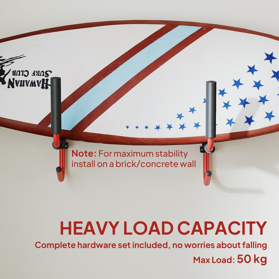 image 1 of HOMCOM Kayak Canoe Heavy Duty Wall Mounted Storage Holder Rack Heavy Duty Storing Hangers Red