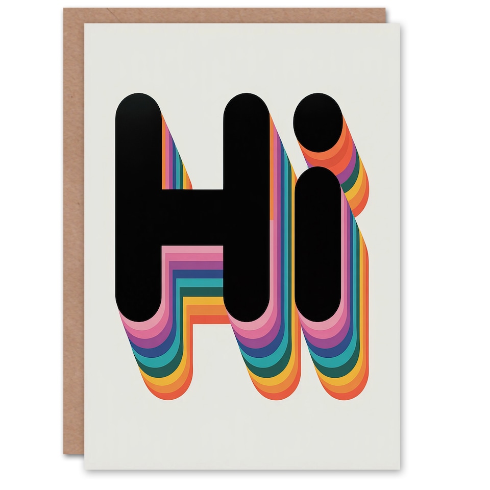image 1 of Hi Bold Retro Rainbow Font Colourful Typography Thinking Of You Greeting Card