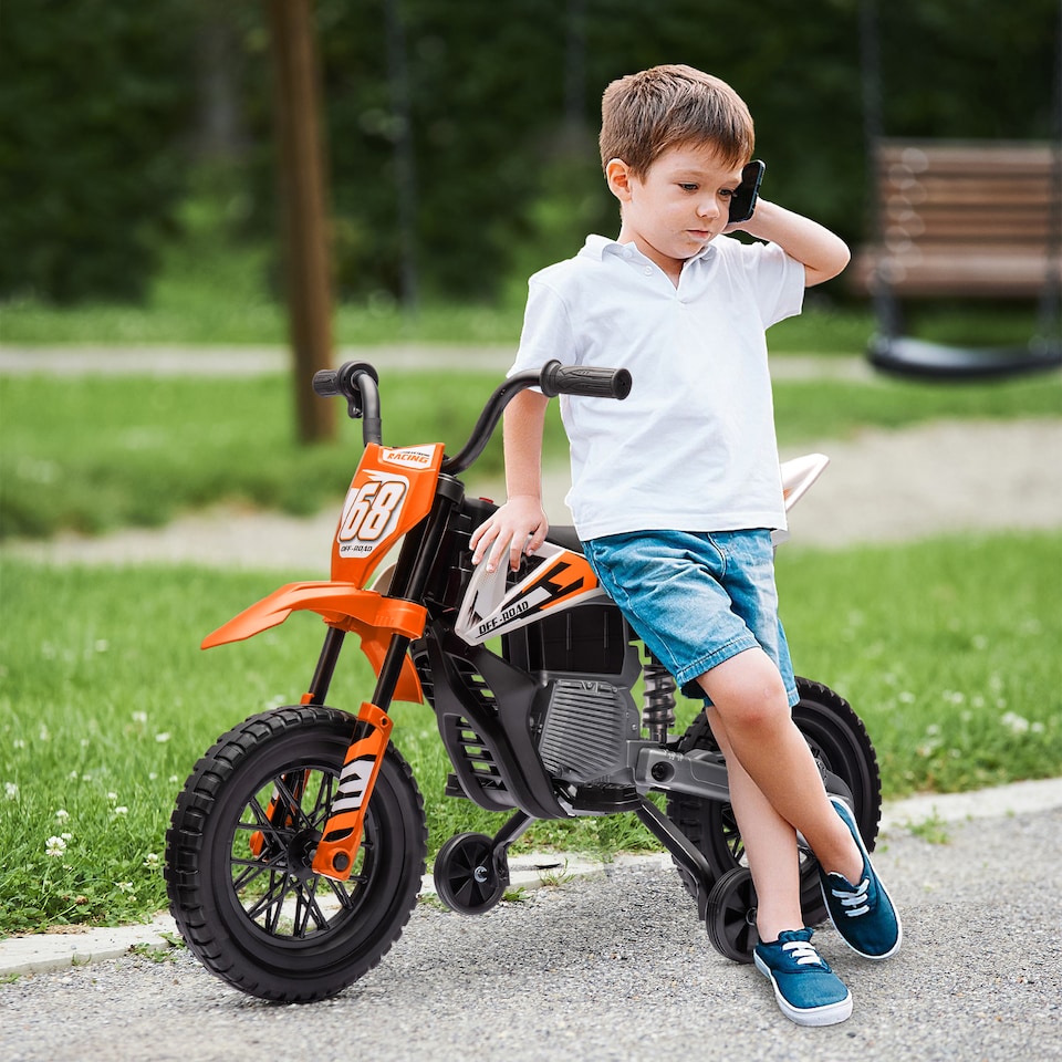 image 1 of AIYAPLAY 12V Kids Electric Motorbike, Kids Electric Ride on Motorcycle, Battery Powered Toy with Twist Grip Throttle, Training Wheels, Suspension System, Music, Orange