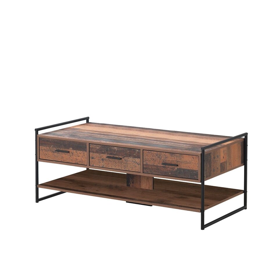 image 1 of Abbey Coffee Table with 3 Drawers Rustic Industrial Oak Effect Living Room