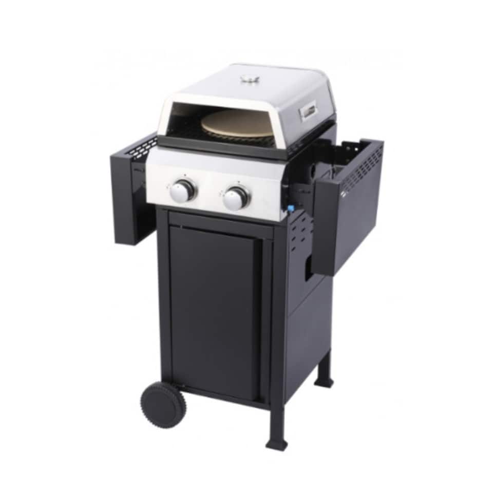 image 1 of 2 Burner Gas BBQ Grill or Pizza Oven with Foldable Tables & Thermometer - V01GQ012