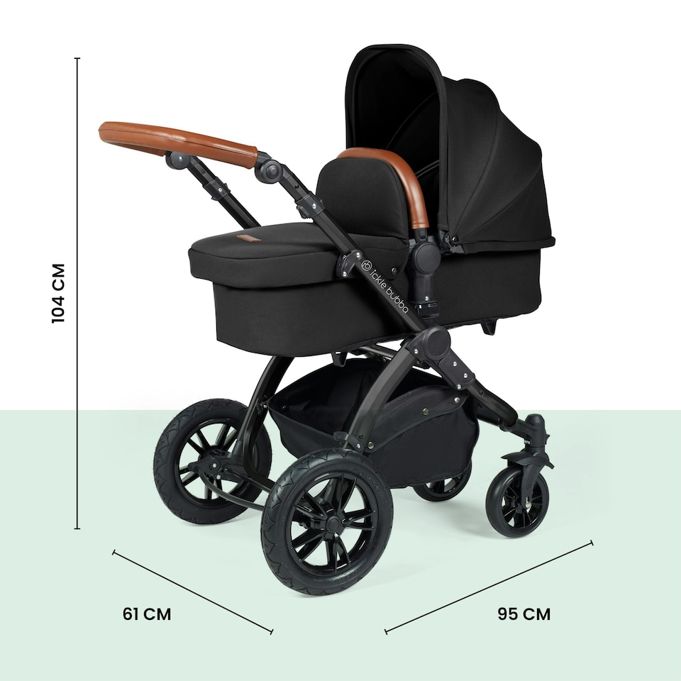 image 1 of Stomp Luxe 2-in-1 Pram – Birth to Approx. 4 Years, Foldable, All-Terrain, Rain Cover, Footmuff, Puncture-Proof Wheels & More (Black/Midnight/Tan)