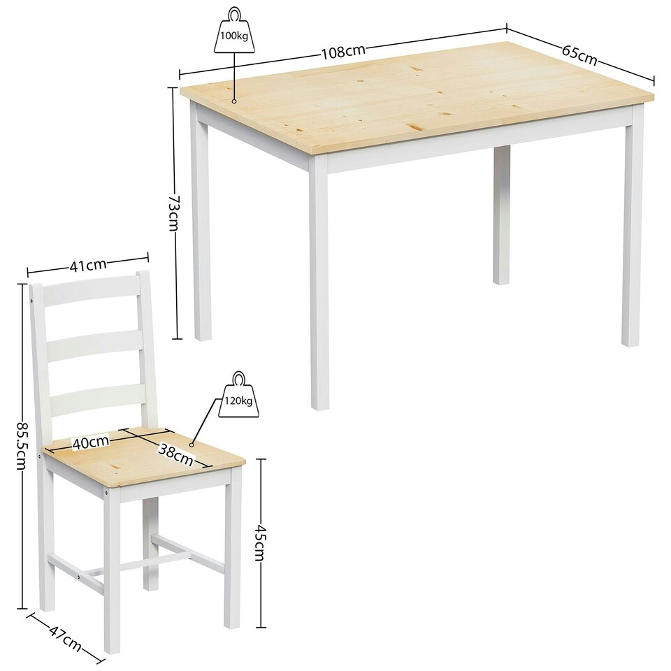 image 1 of Vida Designs Yorkshire 4 Seater Dining Set 5 Piece Table & Chairs, White & Pine