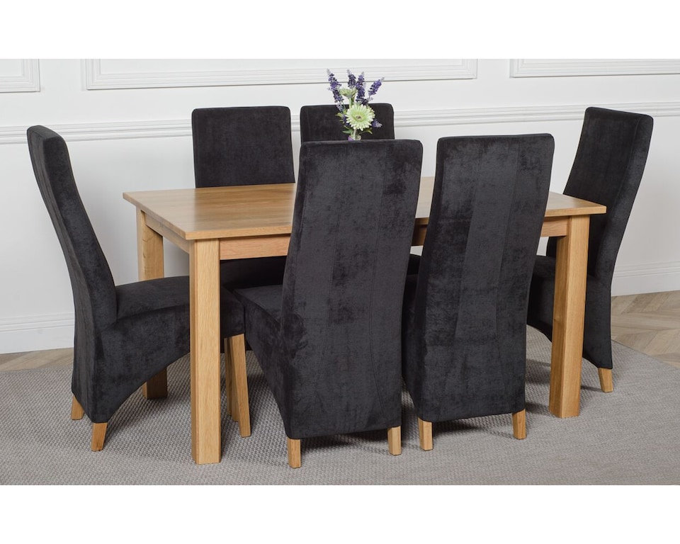 image 1 of Oslo 150 x 90 cm Medium Oak Dining Table and 6 Lola Fabric Chairs | Black | Black