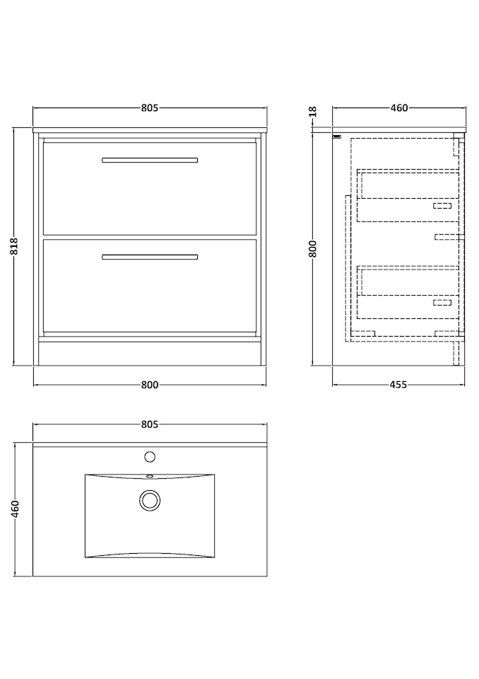 image 1 of Balterley Modern Bathroom Floor Standing 2 Soft Close Drawer Vanity Unit & Basin | Grey | Pebble Grey | 1