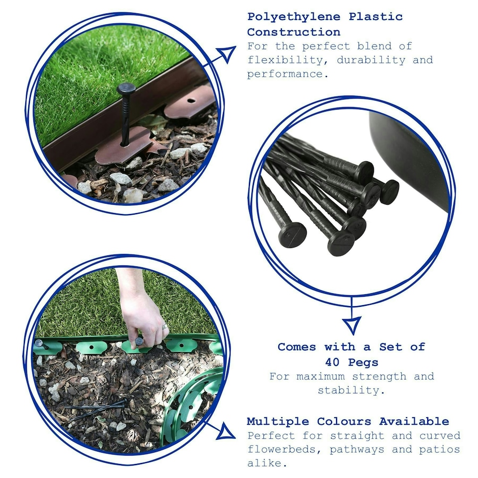 image 1 of Harbour Housewares Flexible Plastic Lawn Edging with 40 Pegs & Mallet - 10m x 4cm - Black Black