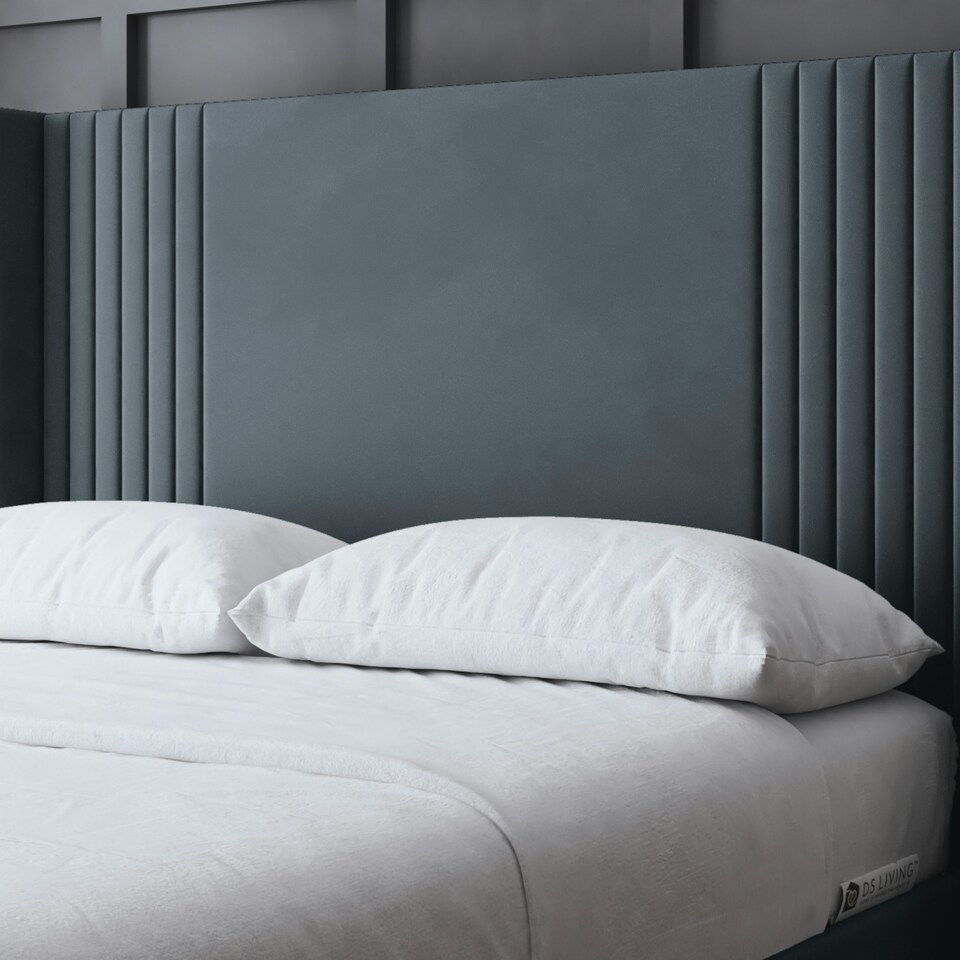 image 1 of Elara Divan Bed with Winged Panel Headboard - Grey (Steel) - King / 5ft