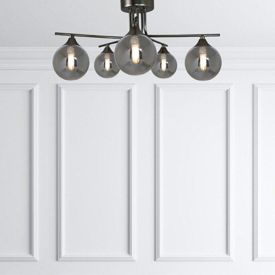 image 1 of Carney Gun Metal Smoked 5 Light Semi Flush Ceiling Light