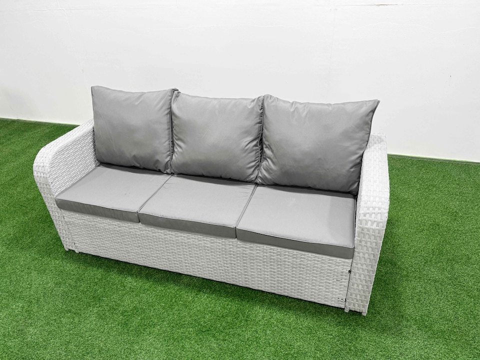 image 1 of Fimous Reclining Chair 3 Seat Sofa Set Garden Furniture Set with Rectangular Dining Table Big Footstool Light Grey