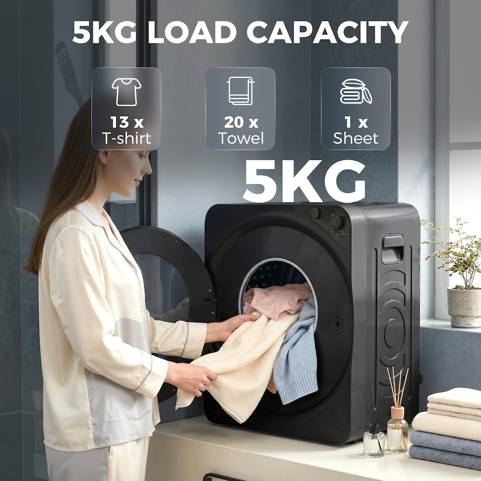 image 1 of HOMCOM 5kg Vented Tumble Dryer, Compact Dryer with 5 Drying Modes