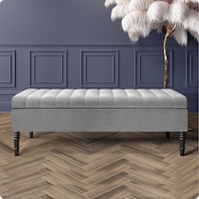 Safar 137cm Ottoman Storage Bench - Naples Shoe Bench - Grey Lined Upholstery Storage Footstool