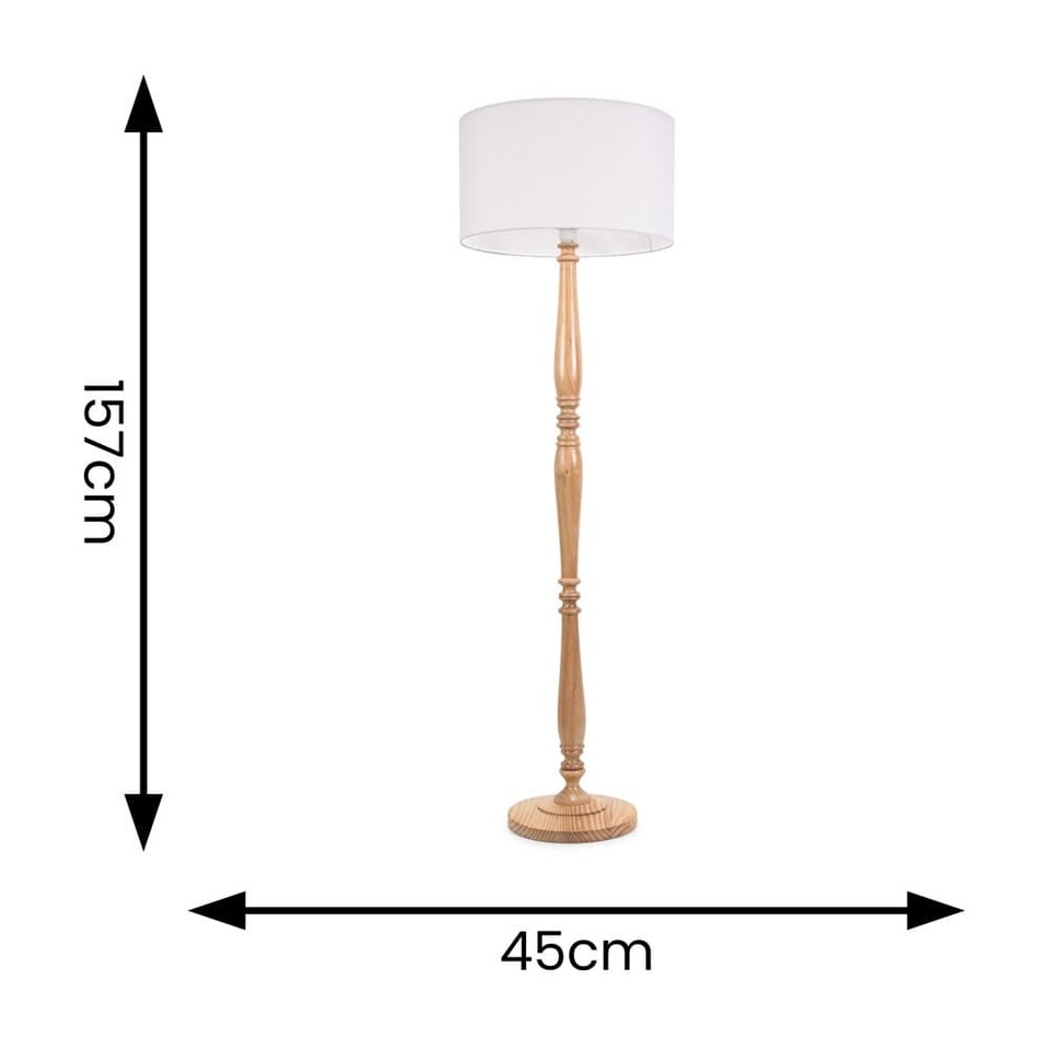 image 1 of ValueLights Victoria Light Wood Floor Lamp White Shade and Bulb