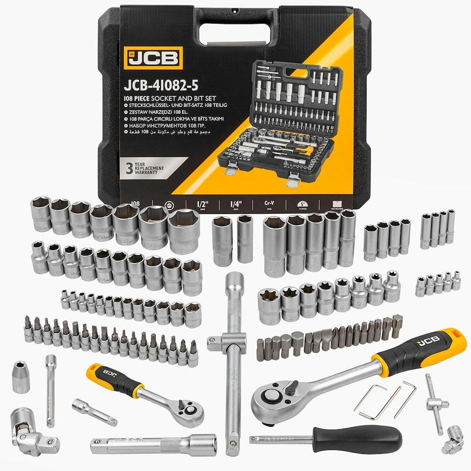 image 1 of JCB 108 Piece Socket and Bit Set, Chrome Vanadium Steel | JCB-41082-5
