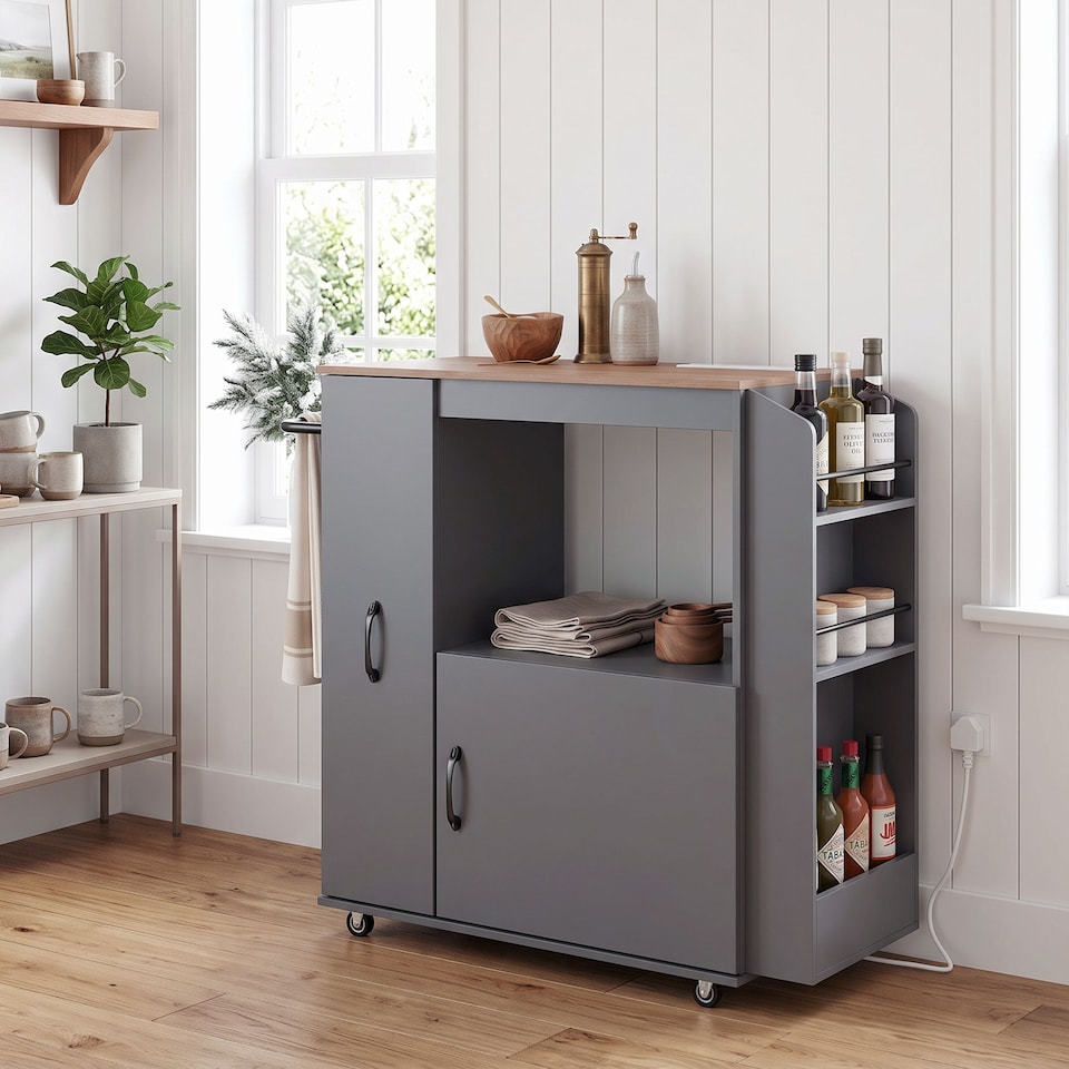 image 1 of HOMCOM Kitchen Trolley on Wheels, Rolling Kitchen Cart with Power Outlet