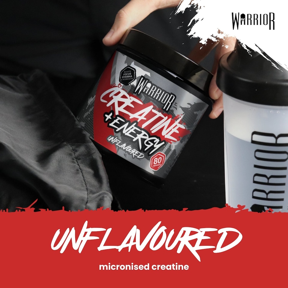 image 1 of Warrior Creatine + Energy – 3g Creatine, 80mg Caffeine & B-Vitamins for Strength, Focus & Stamina – Blue Razz, 360g (112 Servings)